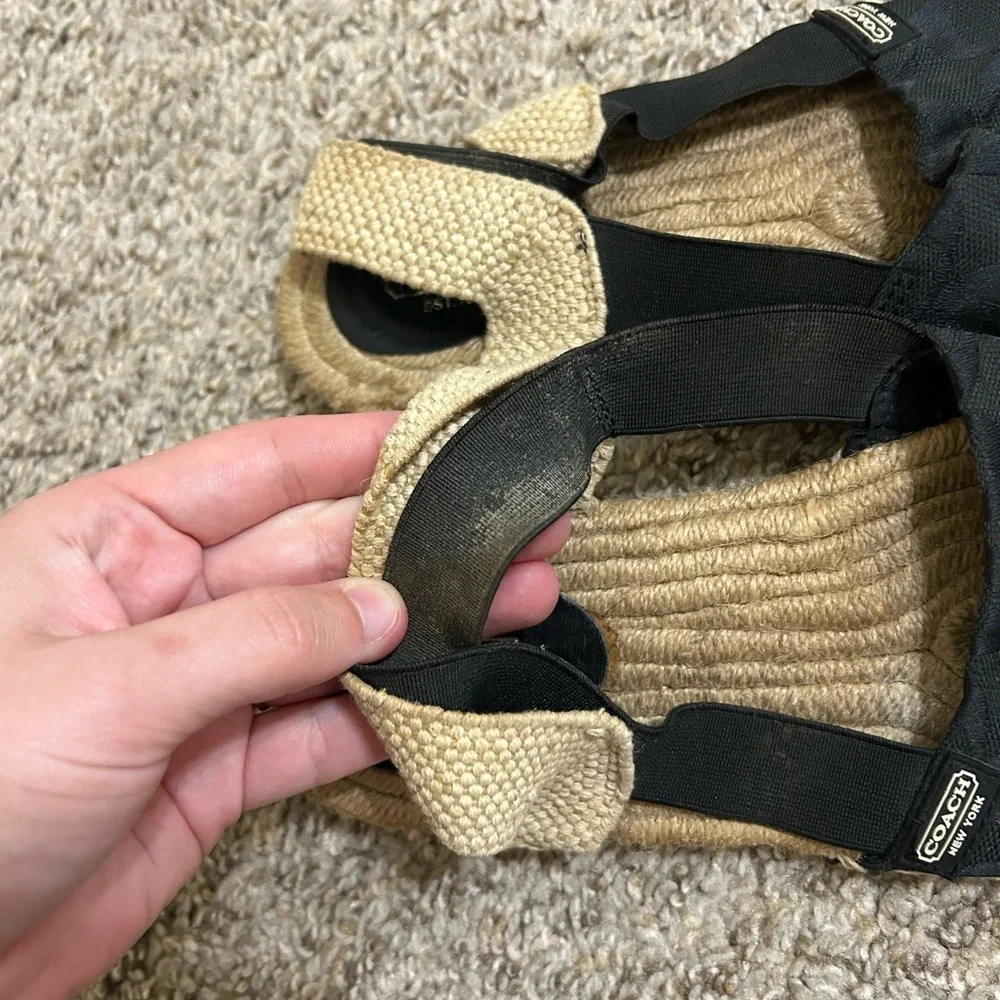 Coach Rayanne Sling Flat Espadrille Black Women's Size 8 Fabric Summer Signature